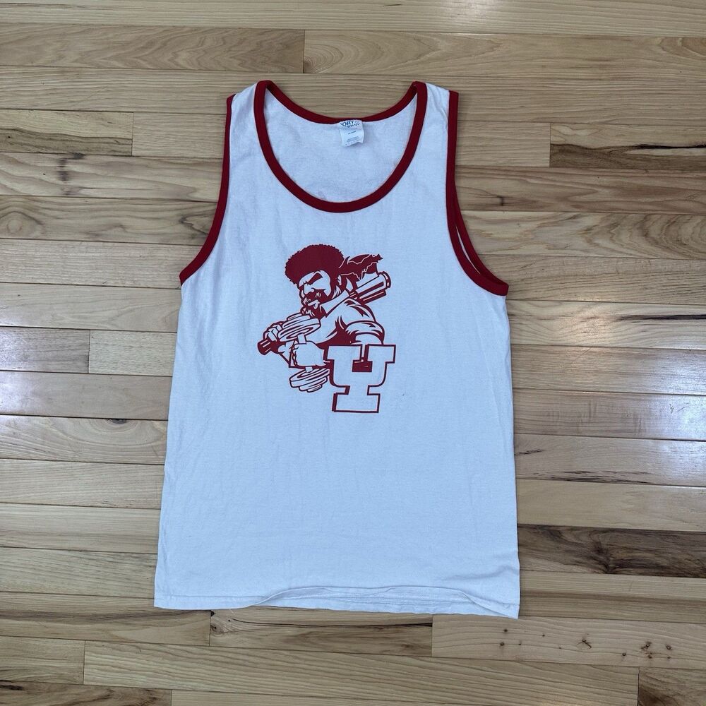 Vintage 90s Port & Company Small Tank Top Upper Peninsula Gym Paul Bunyan Red/Wt